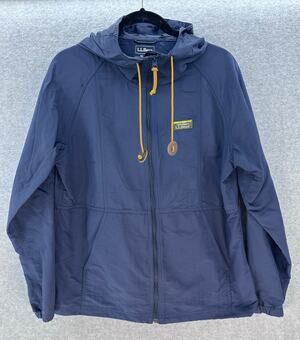 L.L Bean Men's M Navy Mountain Classic Full Zip Lightweight Jacket Pocket Hooded
